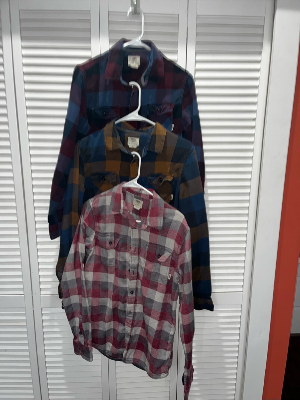 3 Vans Plaid Shirts in Red, Navy & Mustard